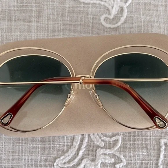 Chloe Gold Frame Sunglasses with Green Lenses - Picture 6 of 10